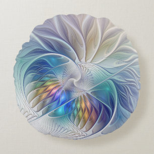 Coussins Ronds Imaginaire Floral, Fleur Fractale Abstraite coloré