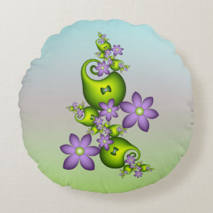 Coussins Ronds Imaginaire Floral Fleurs Lilac Formes vertes Fract