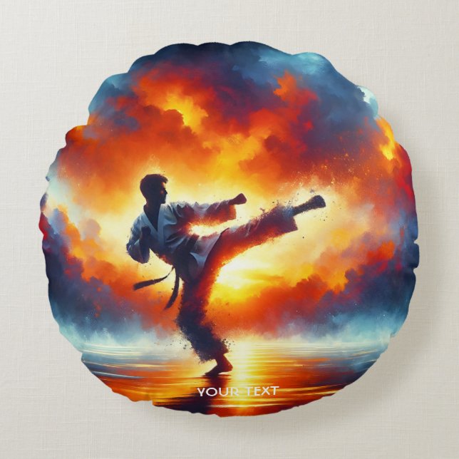 Coussins Ronds Imaginaire joli Sunset Karate Fighter (Devant)