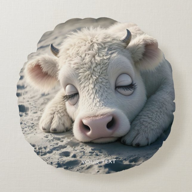 Coussins Ronds Imaginaire mignon bébé vache dormant (Devant)