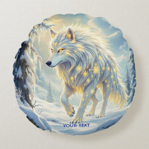 Coussins Ronds Imaginaire mignon loup blanc hiver