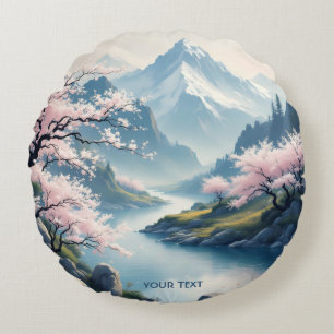 Coussins Ronds Imaginaire mignon paysage de printemps japonais