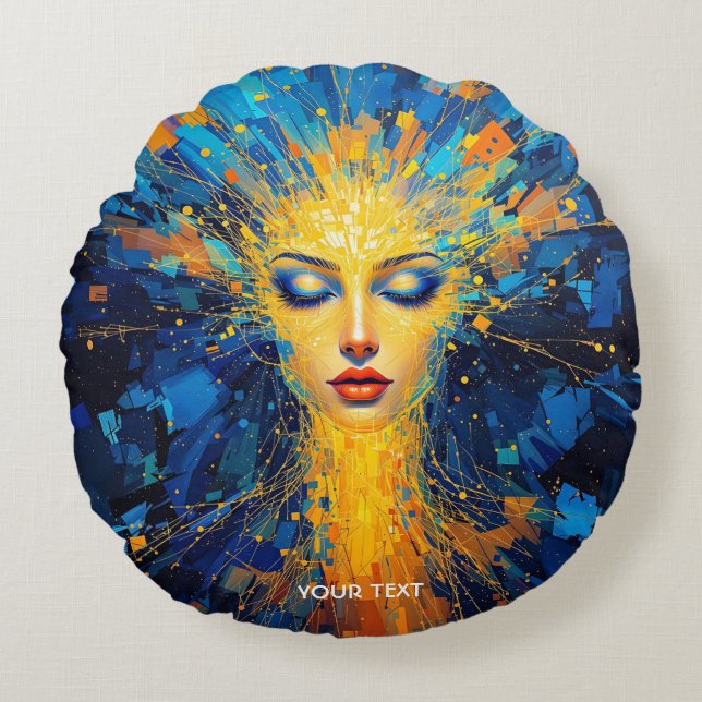 Coussins Ronds Imaginaire mignonne fille bleu jaune  (Devant)