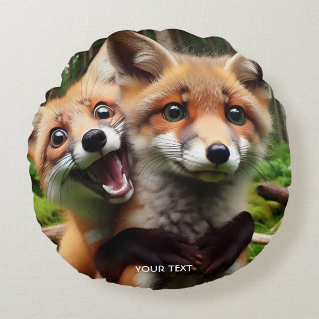 Coussins Ronds Imaginaire Mignonne Forêt de Deux Foxes (Devant)
