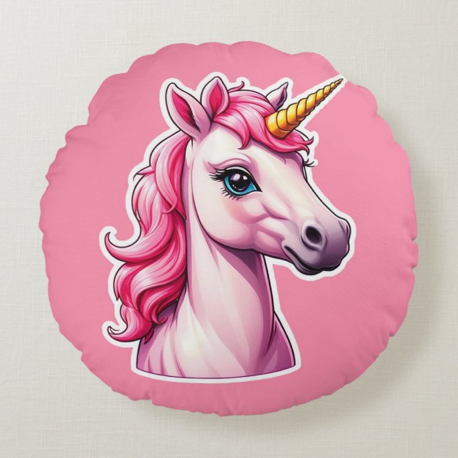 Coussins Ronds Imaginaire Unicorne rose (Devant)