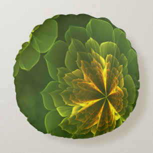 Coussins Ronds Imaginaire Vert Jaune Fleurs fractales