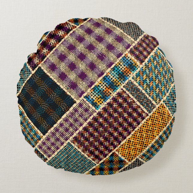 Coussins Ronds Imitation du motif de patchwork indien avec textur (Devant)