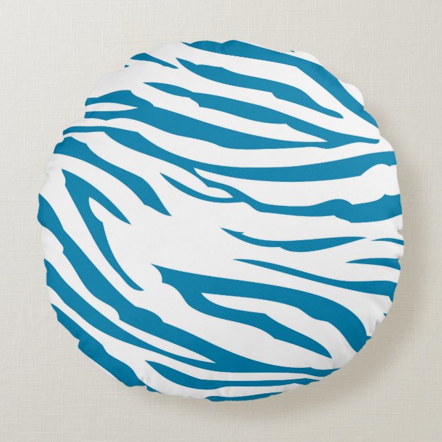 Coussins Ronds Impression Aqua Blue Zebra (Devant)