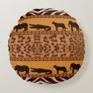 Coussins Ronds Impression d'animal de motif de jaguar tribal afri