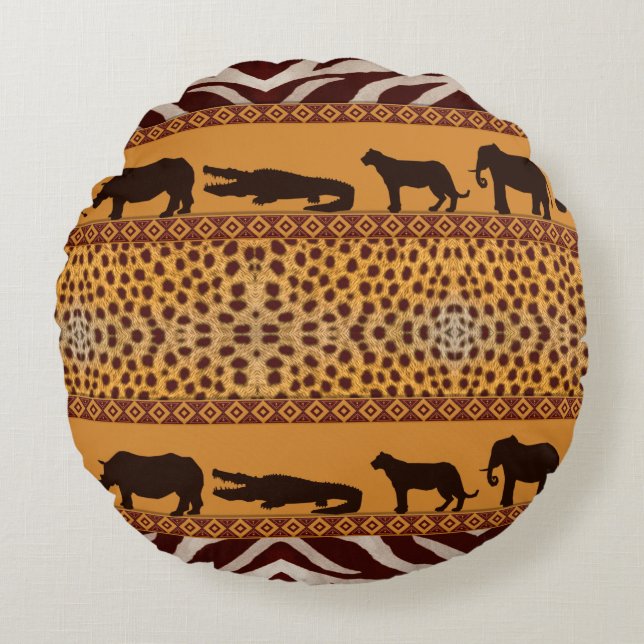 Coussins Ronds Impression d'animal de motif tribal africain moder (Devant)