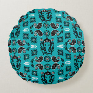 Coussins Ronds Impression d'art hindou sur le thème de Ganesha