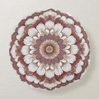 Coussins Ronds Impression d'art mural mandala floral marron et be