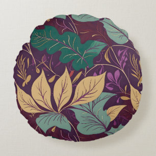 Coussins Ronds Impression de feuille moderne gracieuse violette
