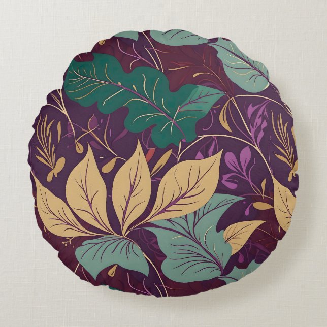 Coussins Ronds Impression de feuille moderne gracieuse violette (Devant)