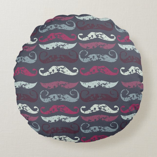 Coussins Ronds Impression de moustache rétro en détresse (Devant)