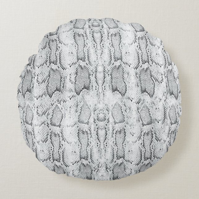 Coussins Ronds Impression de peau de serpent Python blanc (Devant)