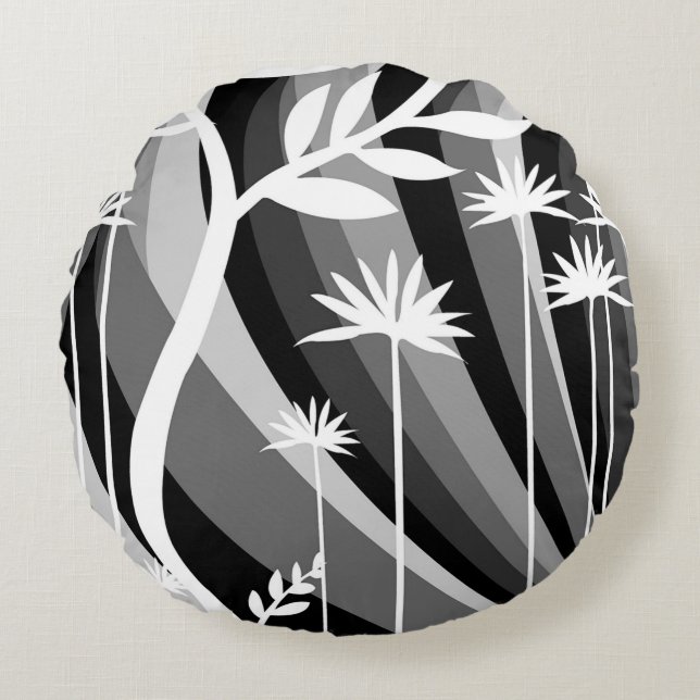 Coussins Ronds Impression de plante monochrome  (Devant)