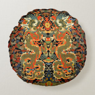 Coussins Ronds Impression de textile de dragon chinois vintage Ar