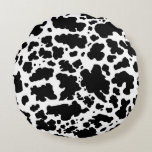 Coussins Ronds Impression moderne de la peau de vache noire<br><div class="desc">Couleur de peau de vache noire et blanche classique et tendance texture design décoration et cadeaux maison. Poster de animal taches de vache</div>