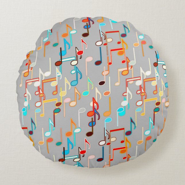 Coussins Ronds Impression musicale - Gris moyen, Multi (Devant)