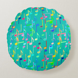 Coussins Ronds Impression musicale - turquoise, multi