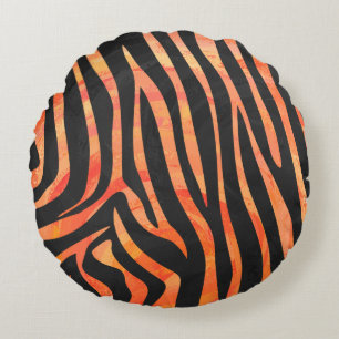 Coussins Ronds Impression noire et orange Zebra