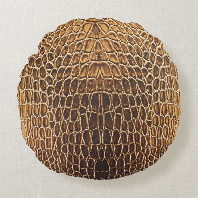 Coussins Ronds Impression peau d'alligator marron clair (Devant)
