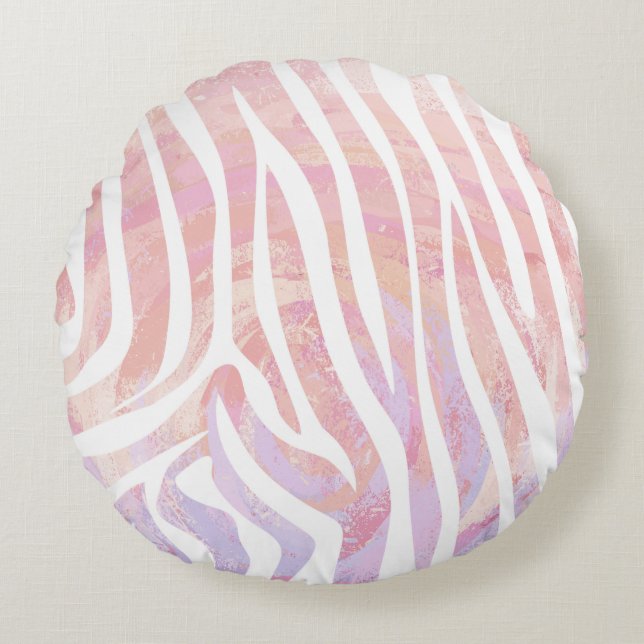 Coussins Ronds Impression rose et blanc Zebra (Devant)