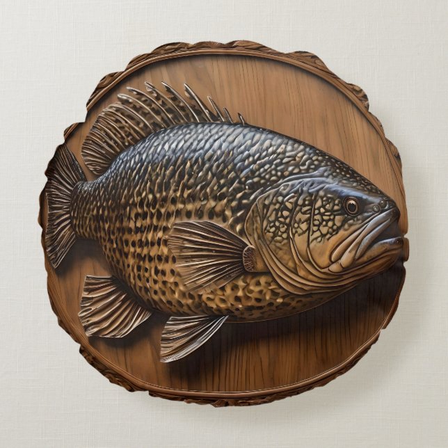 Coussins Ronds Impression textuelle 3D Australian Murray Cod, (Devant)