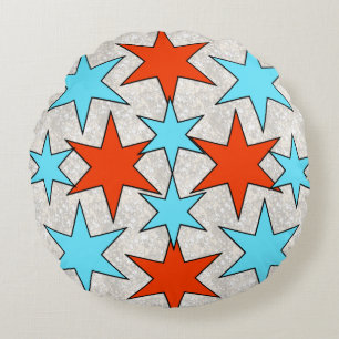 Coussins Ronds Imprimé bleu et rouge étoile