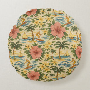 Coussins Ronds Imprimé de chemise hawaïenne délavé du milieu du s