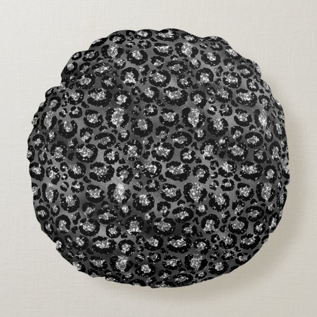 Coussins Ronds Imprimé léopard noir et gris argenté (Devant)
