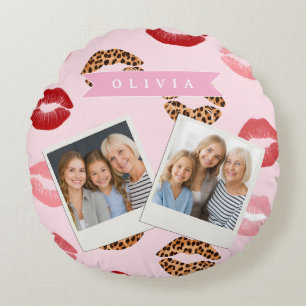 Coussins Ronds Imprimé léopard rose chic personnalisé pour les lè