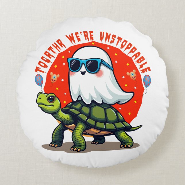 Coussins Ronds Inarrêtable Fantôme et Tortue Aventure Design (Devant)