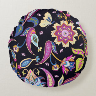 Coussins Ronds Inde Paisley Ornement floral sans joint