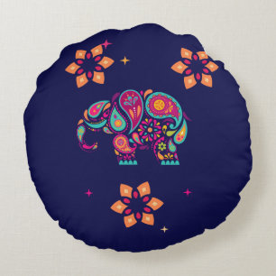 COUSSINS RONDS INDIAN DIWALI ÉLÉPHANT CONCEPTION COLORÉE
