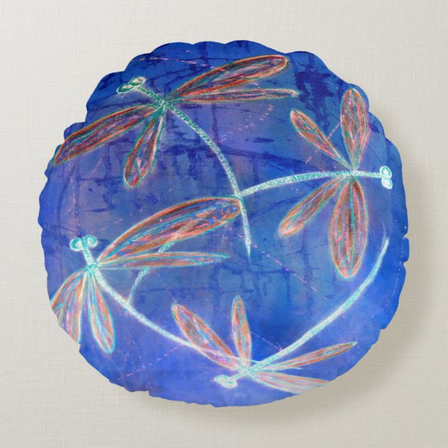 Coussins Ronds Indigo Haze Dragonfly Flit (Devant)