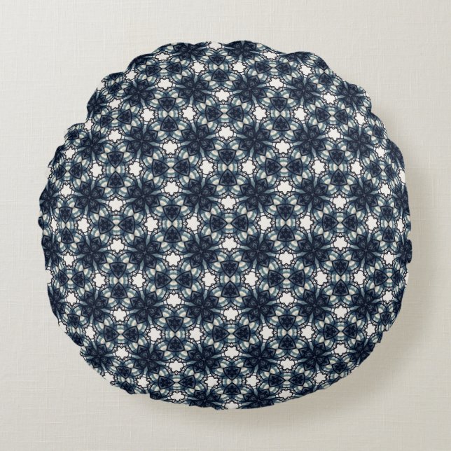 Coussins Ronds Indigo Snowflower Lattice (Devant)