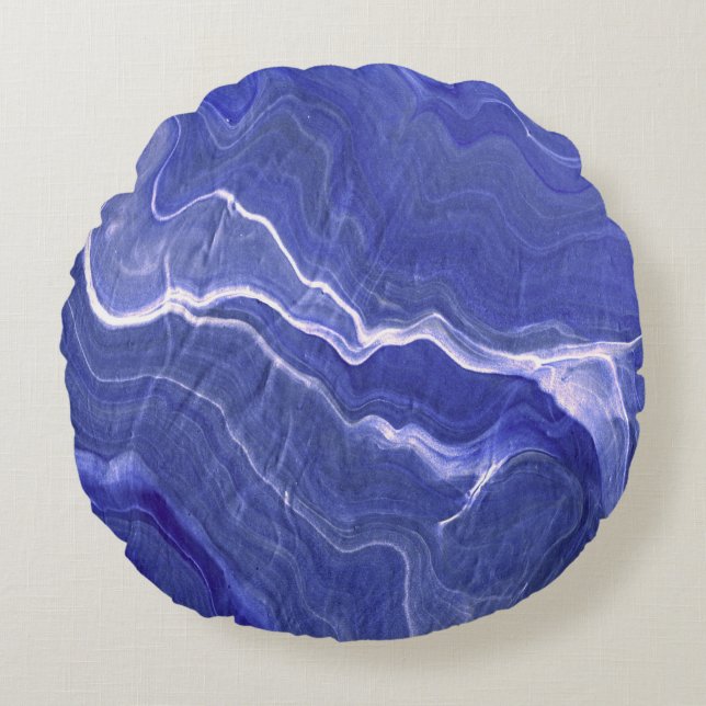 Coussins Ronds Indigo Violet Agate Marbre Abstraction (Devant)