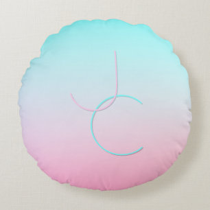 Coussins Ronds Initiales 2 superposées modernes Turquoise Rose