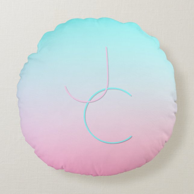 Coussins Ronds Initiales 2 superposées modernes | Turquoise Rose (Devant)