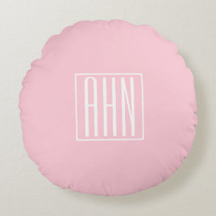 Coussins Ronds Initiales Monogramme   Blanc Sur Rose Clair
