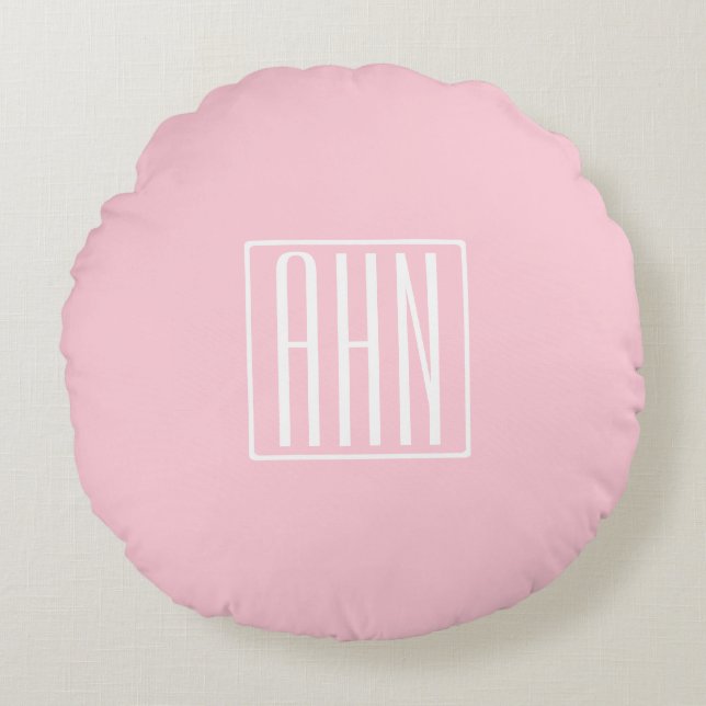 Coussins Ronds Initiales Monogramme | Blanc Sur Rose Clair (Devant)