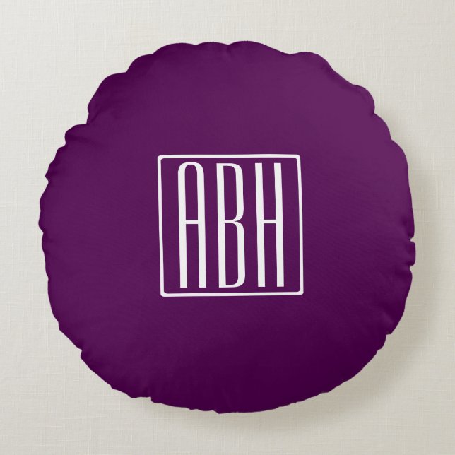 Coussins Ronds Initiales Monogramme | Blanc Sur Violet Foncé (Devant)