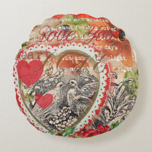 Coussins Ronds Inséparables Heart Red Art Collage