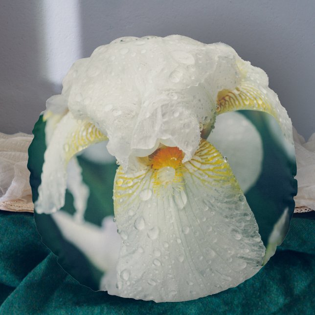 Coussins Ronds Iris avec gouttelettes d'eau (Créateur téléchargé)