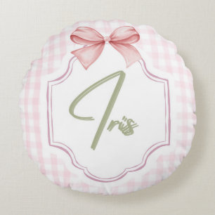 Coussins Ronds Iris Baby Girl Nursery Art Pink Bow personnalisé
