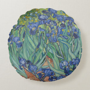 Coussins Ronds Iris, Peinture à l'huile florale, Vincent Van Gogh