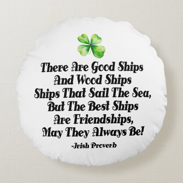 Coussins Ronds Irish Friendship Ships Proverb Four Leaf Clover  (Devant)