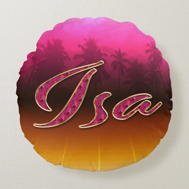 Coussins Ronds Isa Prénom Golden Pink Oreillers (Devant)